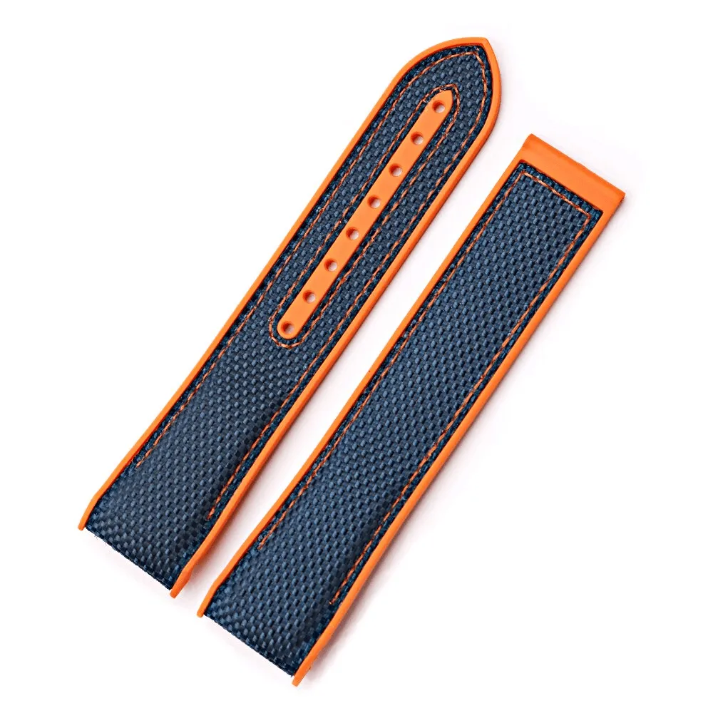 Omega-Seamaster-20-22mm-caoutchouc-Silicone-avec-Nylon-remplacement-bracelet-de8 Blue & Orange Strap Bracelet for Omega Seamaster In Nylon & Rubber - 20,22mm
