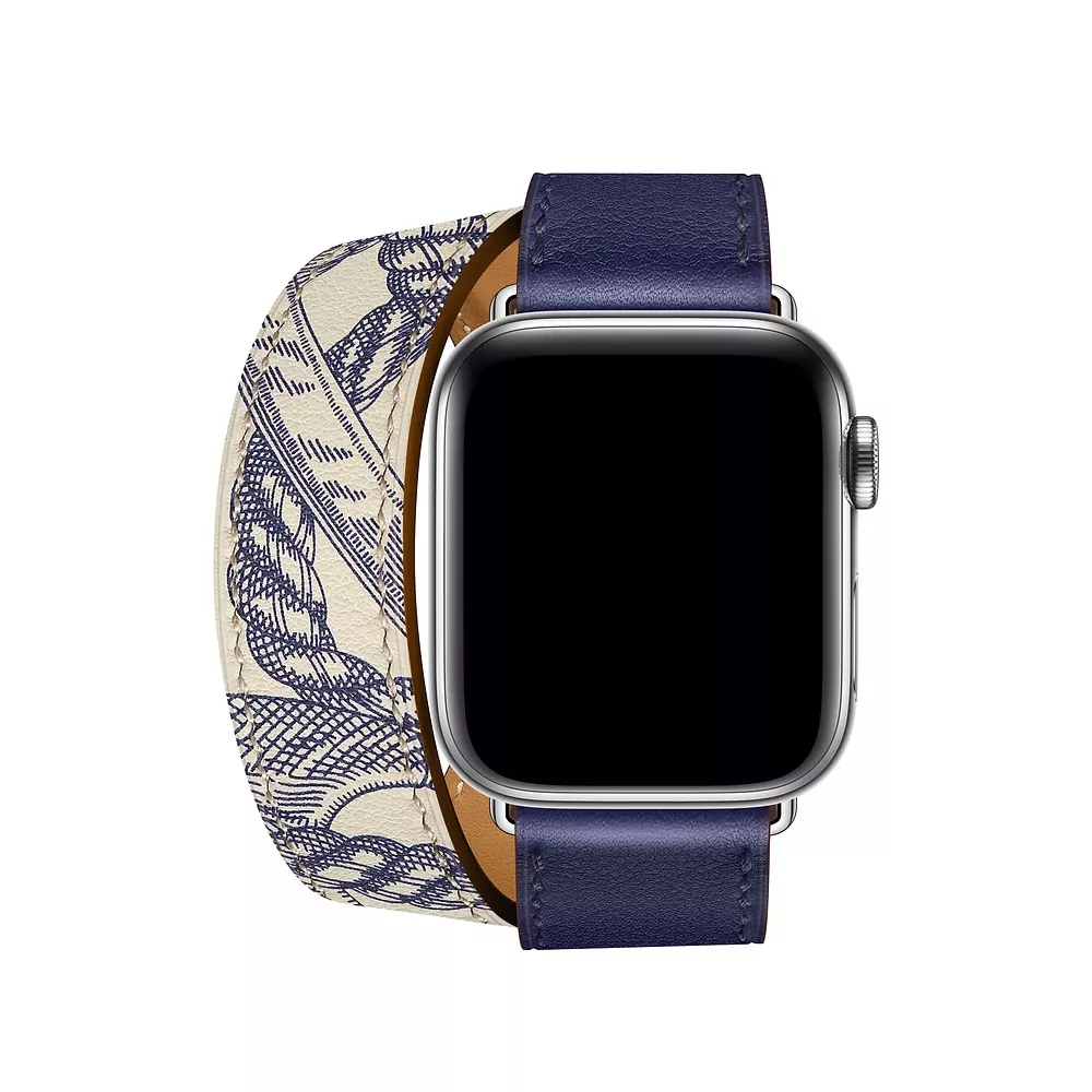 12_H96bdef3110934b9c81e6b55ce15d7c6dD Blue & Printed Double Tour Band Apple iWatch Hermes In Leather