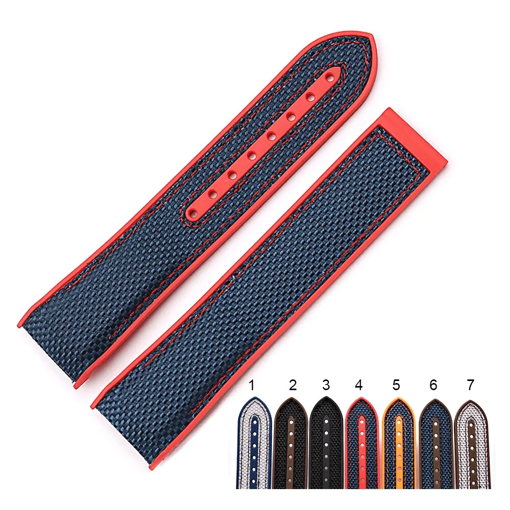 Omega-Seamaster-20-22mm-caoutchouc-Silicone-avec-Nylon-remplacement-bracelet-de2 Blue & Red Strap Bracelet for Omega Seamaster In Nylon & Rubber - 20,22mm