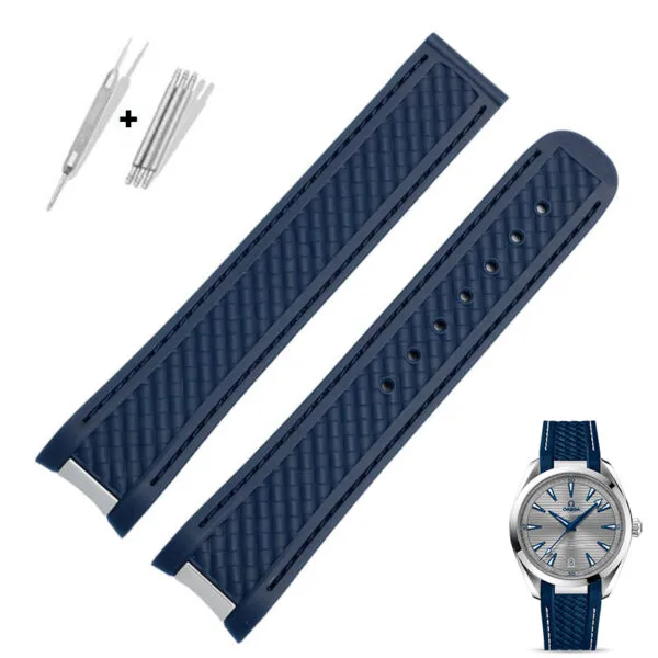Nouveau-Design-20mm-fit-s-eamaster-300-AQUA-Bracelet-TERRA-AT150-8900-montre-avec-logo-bracelets-18 Blue Rubber Strap for Omega Seamaster Aqua Terra 300