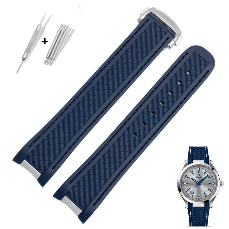 Design-20mm-fit-seamaster-300-AQUA-Bracelet-TERRA-AT150-8900-montre-bracelets-9 Blue Rubber Strap for Omega Seamaster Aqua Terra 300