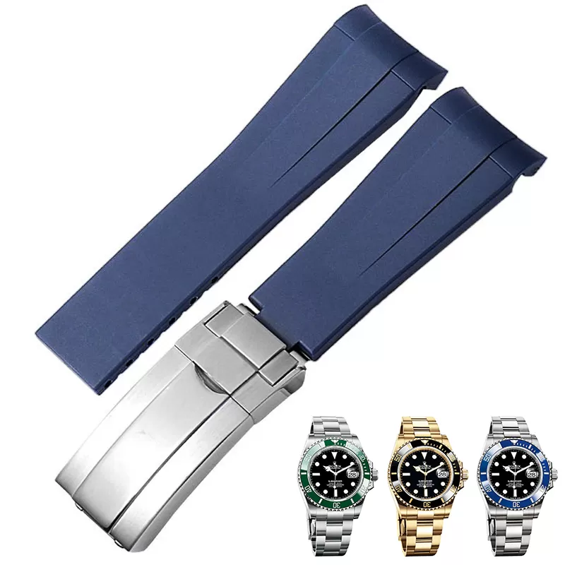 blue silver clasp_cinturino-in-gomma-da-20-mm-21-mm-per-role_variants-22 Blue Rubber Curved Strap for Rolex Submariner 41mm - 21mm