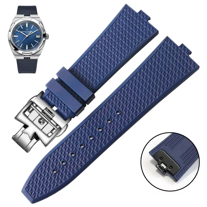 blue silver clasp_quick-disassembly-fluororubber-watchband_variants-8 copy Blue Rubber Strap for Vacheron Constantin Overseas Quick-Release - 24x7mm