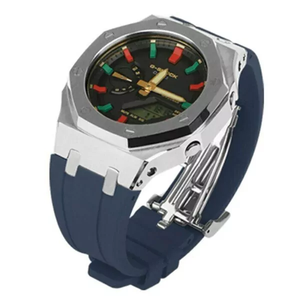 blue silver_ga-2100-3rd-modified-accessories-strap-ga_variants-9 Silver Case & Blue Rubber Strap Casio G-Stock GA-2100, 2110 Conversion Kit Royal Oak