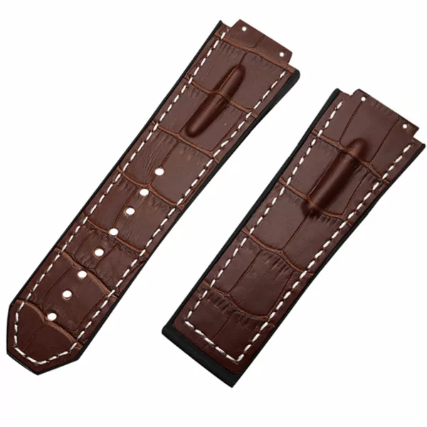 Corned:Horned Strap Bracelet for hublot Big Bang Unico 29mm Brown:whITE Brown & White Strap Band Hublot Big Bang King Power 29x19mm White Stitching in Printed Crocodile Hornback Leather