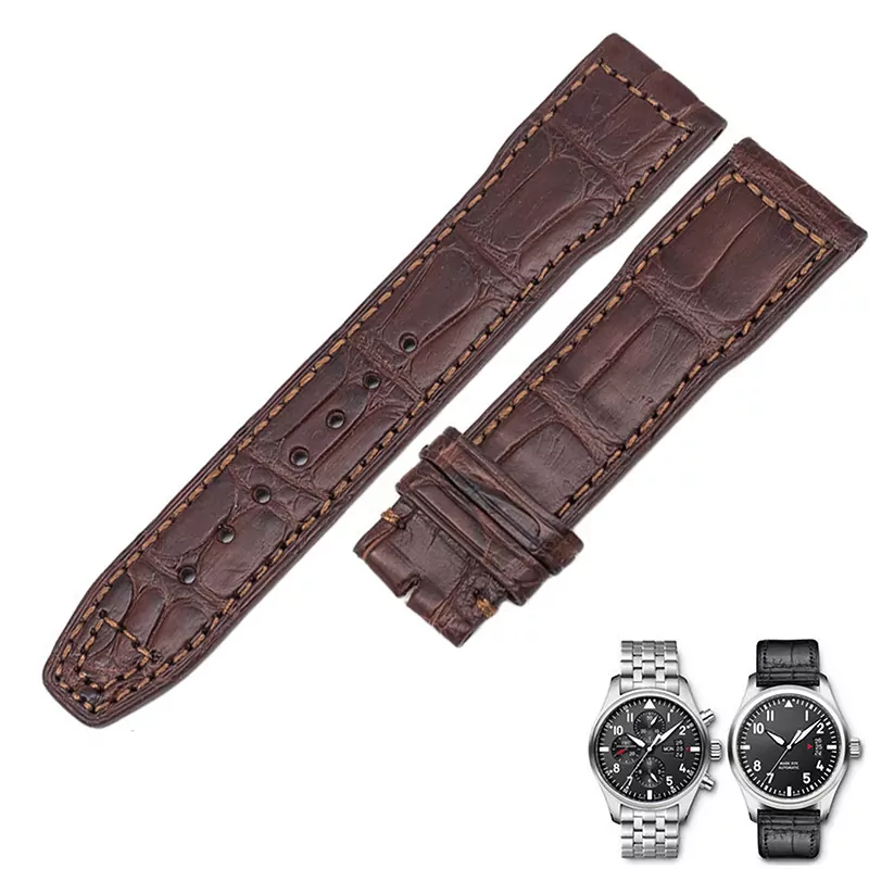 1_Le-bracelet-en-cuir-de-crocodile-am-ricain-est-utilis-pour-le-bracelet-universel-Aviator-IW377701 copy 2 Brown Strap Band IWC Pilot Spitfire, Top Gun In Genuine Crocodile 20,21mm