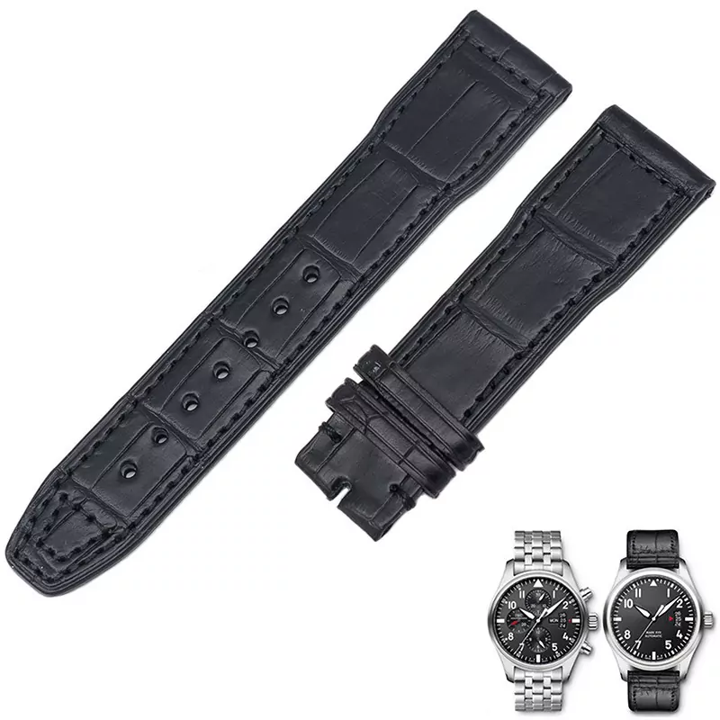 0_Le-bracelet-en-cuir-de-crocodile-am-ricain-est-utilis-pour-le-bracelet-universel-Aviator-IW377701 Black Strap Band IWC Pilot Spitfire, Top Gun In Genuine Crocodile 20,21mm