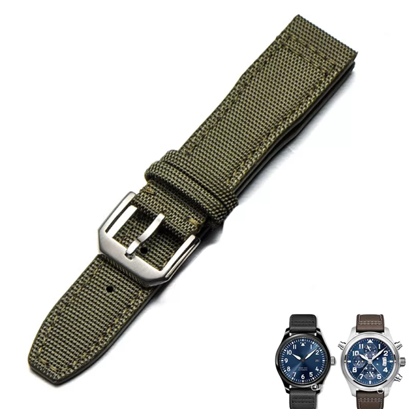 0_20mm-bracelet-de-montre-pour-IWC-pilote-portugais-Portofino-Nylon-toile-Bracelets-de-montre-vert-bleu copy 6 Green Strap Band IWC Pilot Spitfire, Top Gun Nylon 20mm - Silver