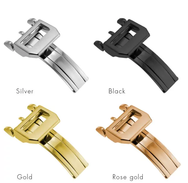 Folding buckle IWC Black Strap Bracelet for IWC Portofino, Portuguese in Alligator Grain Leather