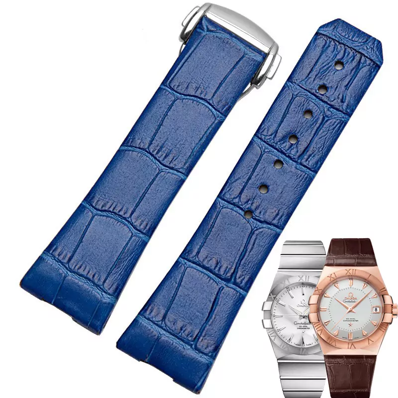 17-23mm-bracelets-cuir-pour-montre-Omega-Constellation-Double-aigle-bracelets-de-montre-Bracelet-femme-4 Blue Strap Bracelet for Omega Constellation Crocodile/Alligator - 17,23mm