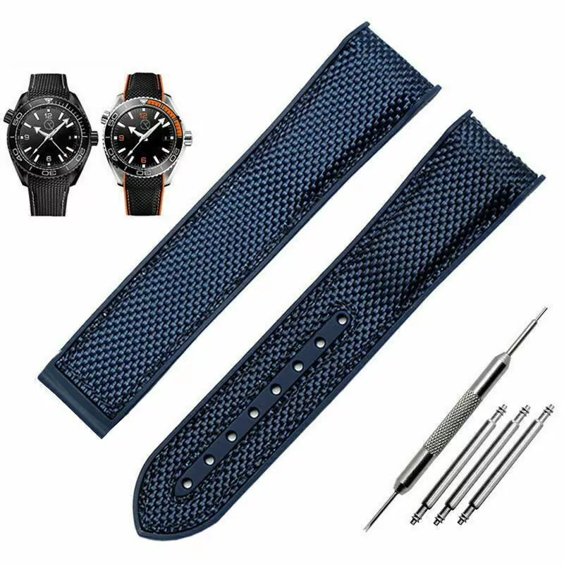 Blue Strap Bracelet for Omega Seamaster in Nylon Rubber Back