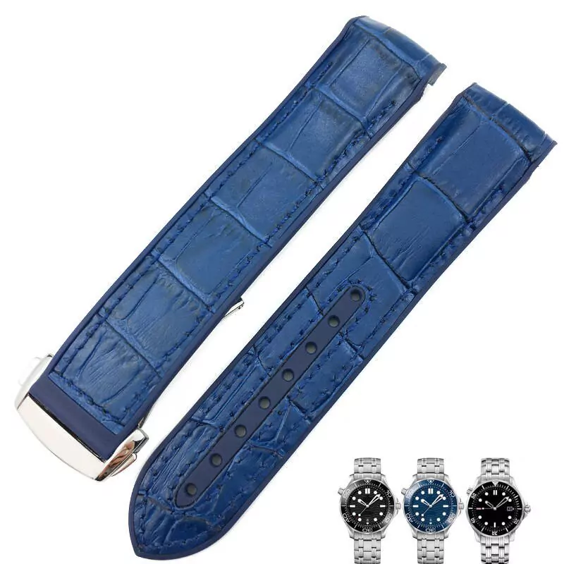 19mm-20mm-21mm-22mm-strap-rubber-crocodile-omega-speedmaster-seamaster-aftermarket-bracelet-10 Blue Strap Bracelet for Omega Seamaster In Crocodile/Alligator & Rubber