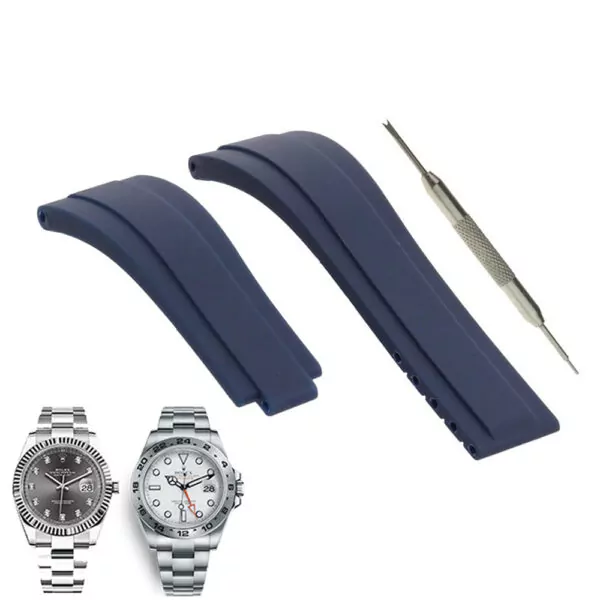 ROSR2G2_1 Blue Strap for Rolex Datejust 41mm, Explorer II 21mm In Rubber