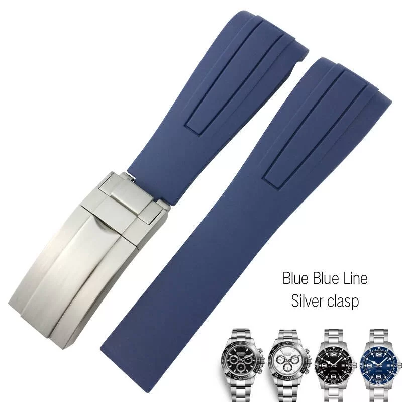 Black Orange Barre_9 Blue Strap for Rolex Submariner, GMT Batman, Schtroumpf 20mm In Rubber