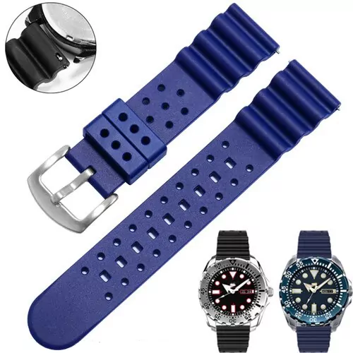 Blue Strap for Seiko Diver Quick Release System In Rubber - 20, 22, 24mm - Image 3