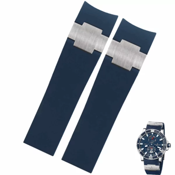 Background2 Blue Strap For Ulysse Nardin Marine Diver/Torpilleur 22mm In Rubber