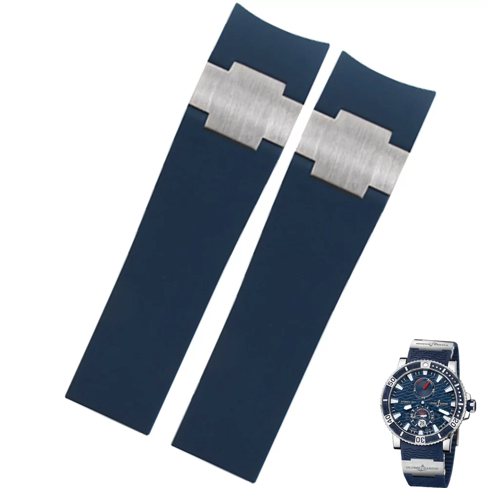 Background2 Blue Strap For Ulysse Nardin Marine Diver/Torpilleur 22mm In Rubber