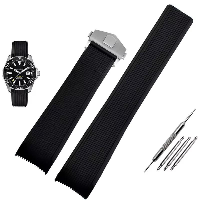 2_Pour-Tag-bracelet-21mm-noir-bleu-silicone-caoutchouc-tanche-souple-sport-montre-bracelet-montres-bracelet Black Strap Tag Heuer Aquaracer 300m In Rubber - 20,22,24mm