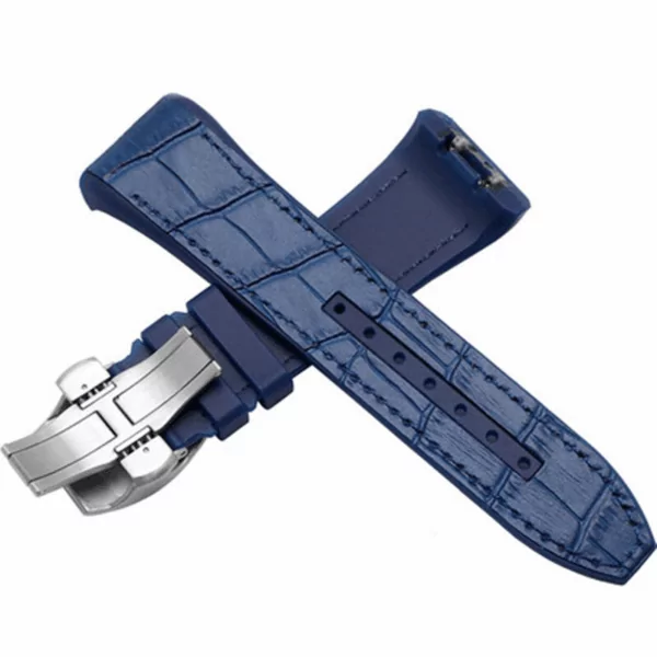 3_Top-qualit-vanille-24mm-noir-doux-Nature-bracelet-en-caoutchouc-avec-boucle-papillon-pour-Panerai-PAM441 Blue Strap With Crocodile Grain for Franck Muller Vanguard V45, V41 With Buckle