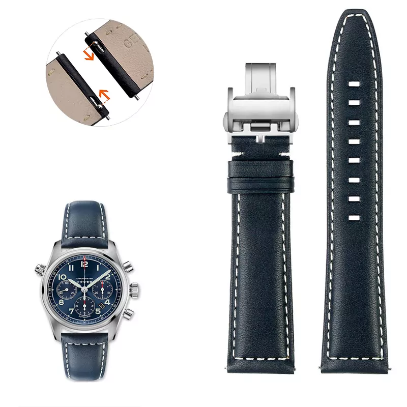71oYR7romRL._AC_UF1000 Blue & White Strap for Longines, Hydroconquest, Heritage Avigation In Calf Leather- 21, 22mm