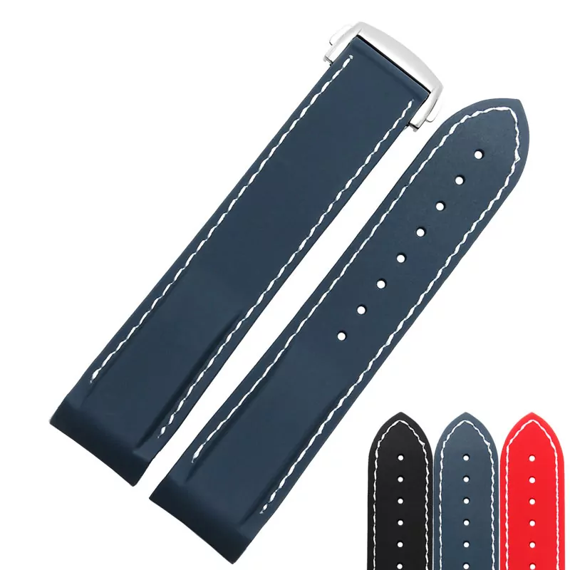 20mm-22mm-nouveau-bracelets-plongeur-courbe-fin-de-silicium-en-caoutchouc-et-boucle-d-ployante-1 Blue & White Strap Bracelet for Omega Seamaster Planet Ocean in Rubber - 20,22mm