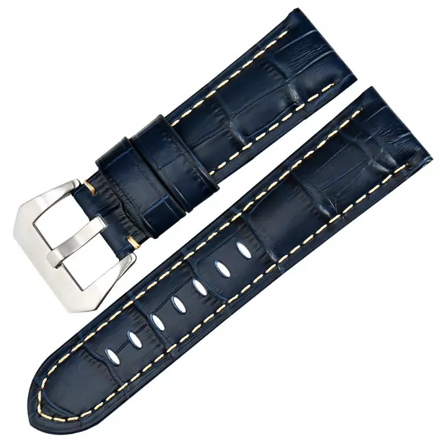 blue-white-stiching-strap-panerai-luminor-marina-submersible-in-crocodile-alligator-grain-22-24-26mm Blue & White Strap Panerai Luminor, Marina, Submersible In Crocodile/Alligator Grain - 22, 24, 26mm