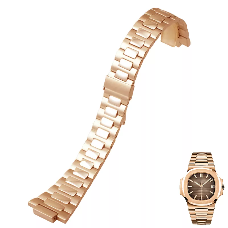 bracelet-de-montre-en-acier-pour-homme_main-0 Rose Gold Strap Bracelet for Nautilus Patek Philippe in Stainless Steel