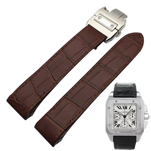 113972647649-0 Brown Alligator Grain Leather for Cartier Santos 100 XL Chronograph