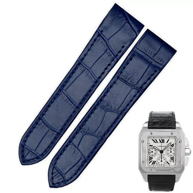 blue-spl Blue Alligator Grain Leather for Cartier Santos 100 XL Chronograph