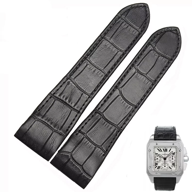CASP1L- Black Alligator Grain Leather for Cartier Santos 100 XL Chronograph