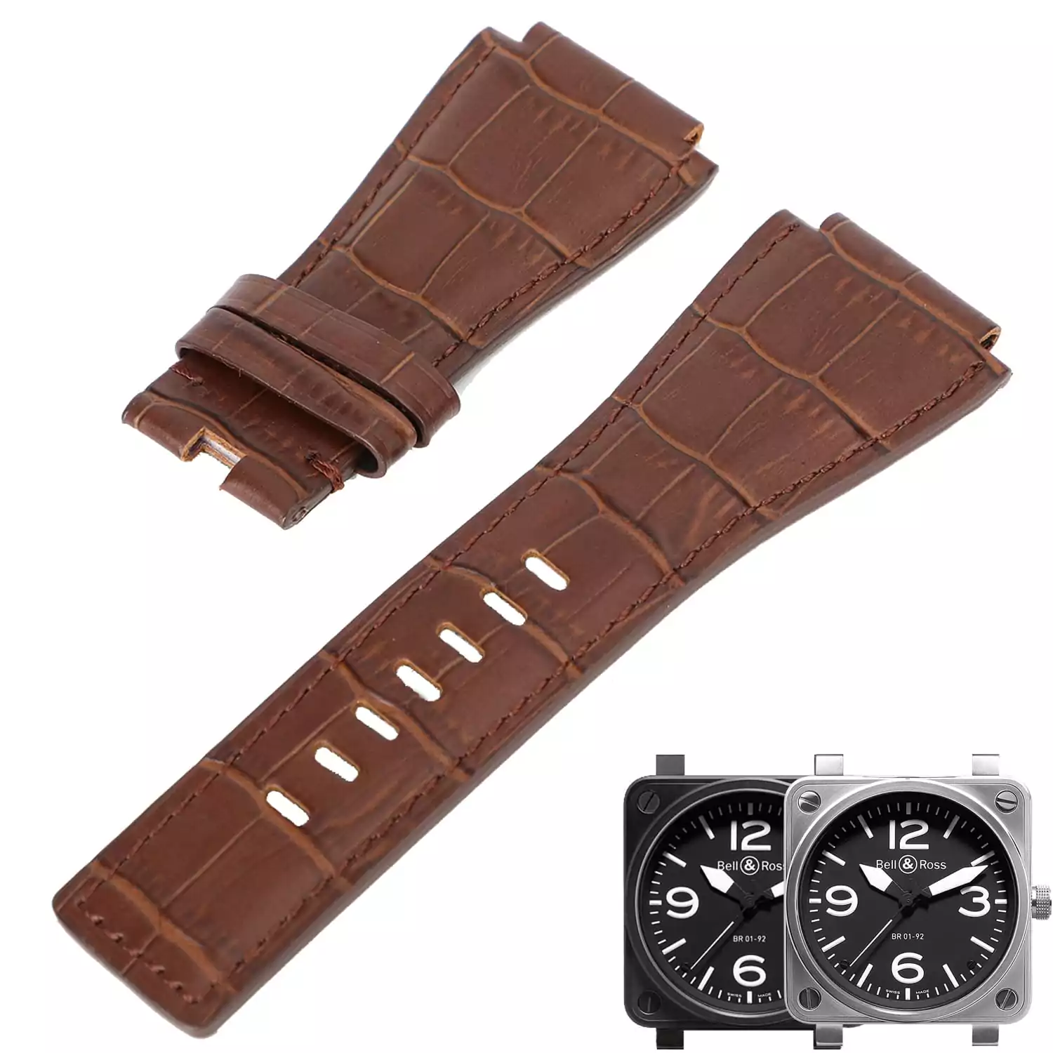 BRSP3S (1) Brown Alligator Grain Leather Strap for Bell Ross BR01 & BR03