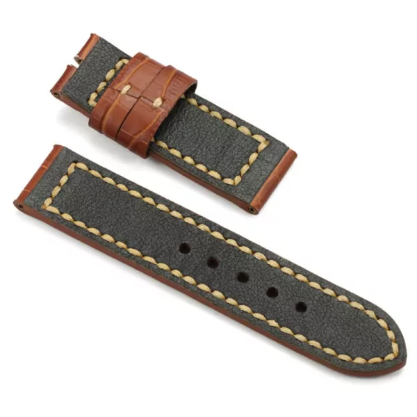 24mm-Main-de-Bracelet-De-Montre-V-ritable-Italie-Montre-En-Cuir-de-Bande-de-Cuivre_5 Brown Ammo Strap for Panerai Luminor, Marina, Submersible In Crocodile/Alligator Grain - 24mm