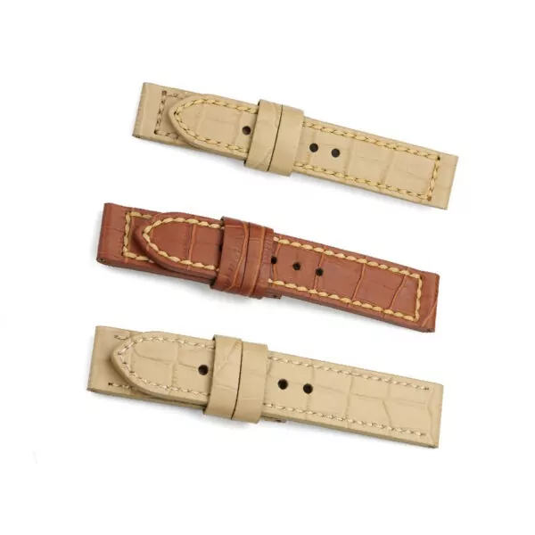 24mm-Main-de-Bracelet-De-Montre-V-ritable-Italie-Montre-En-Cuir-de-Bande-de-Cuivre_1 Brown Ammo Strap for Panerai Luminor, Marina, Submersible In Crocodile/Alligator Grain - 24mm