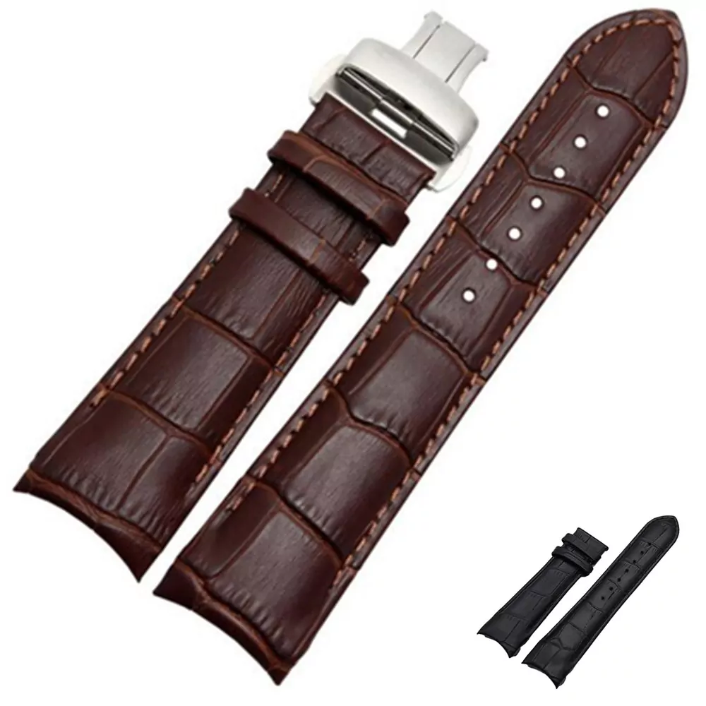 0_Bracelet-de-montre-en-cuir-v-ritable-extr-mit-incurv-e-22mm-23mm-24mm-pour-Tissot Brown Curved Strap Tissot T035 22, 23, 24mm In Crocodile/Alligator Grain