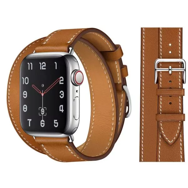 Cape-code-Brown-Cognac6 Brown Double Tour Band Apple iWatch Hermes In Leather