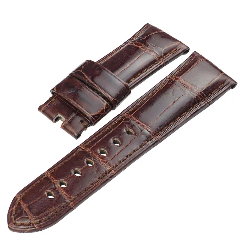 13-Couleur-de-Crocodile-Bracelet-En-Cuir-Hommes-Femmes-Brun-Noir-De-Luxe-Sangle-Taille-11 Brown Crocodile Strap Bracelet for Panerai Marina, Luminor...