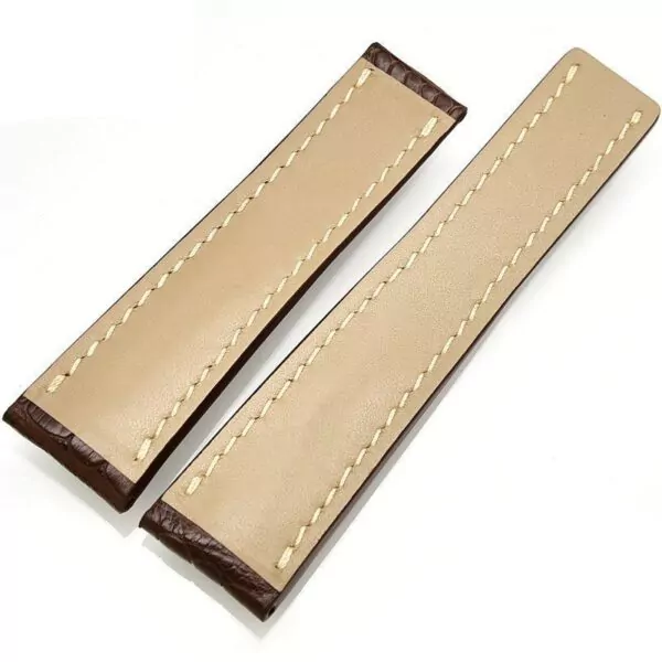 Bracelet-FOR-Breitling-Genuine-Crocodile-leather-band-22mm-brown-marron-153338448782-2 Brown Strap Bracelet for Breitling Navitimer, Chronomat, Top Time in Genuine Crocodile Leather with White Stitches