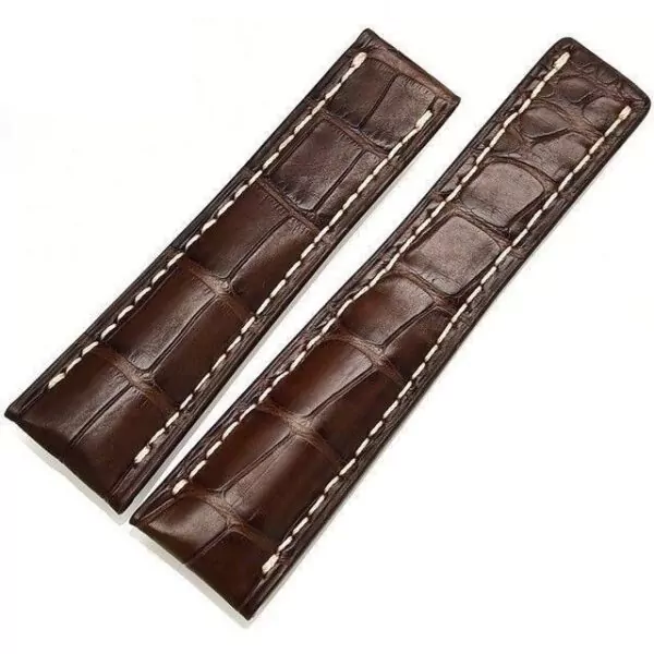 Bracelet-FOR-Breitling-Genuine-Crocodile-leather-band-22mm-brown-marron-153338448782 Brown Strap Bracelet for Breitling Navitimer, Chronomat, Top Time in Genuine Crocodile Leather with White Stitches