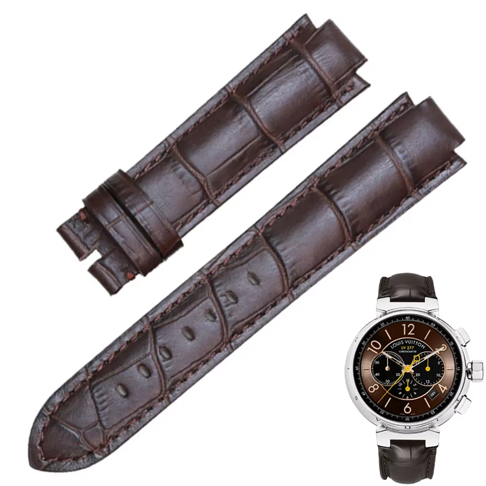 LVSPXH-15 Brown Leather Strap for Louis Vuitton Tambour in Crocodile/Alligator Grain