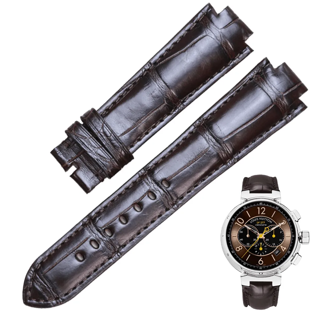 LVSAXH-12 Brown Leather Strap for Louis Vuitton Tambour in Genuine Crocodile