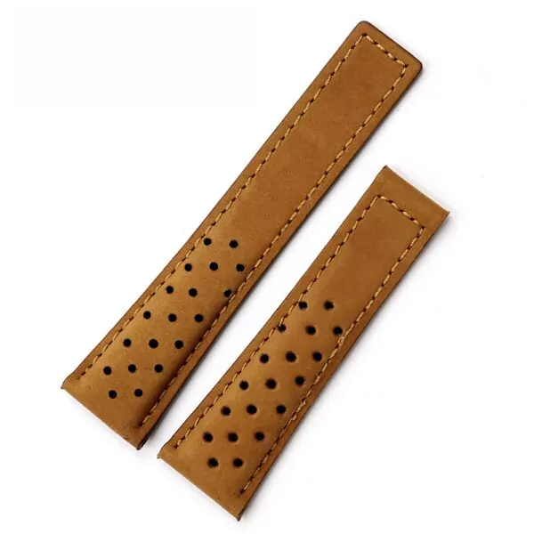 Rolamy-Montre-Bande-20-22mm-R-el-Veau-En-Cuir-Gris-Sangle-En-Daim-VINTAGE-Remplacement-4 Brown Racing Strap Bracelet for TAG Heuer - 20,22mm
