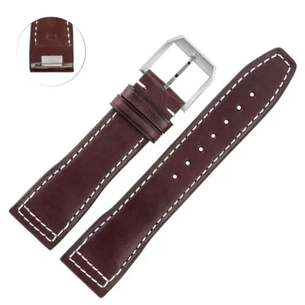 brown-silver pin_bracelet-de-montre-en-cuir-de-veau-itali_variants-2 Brown & White Quick-Release Strap Band For IWC Pilot, Portofino, Portugeiser in Genuine Calf Leather - 20,21mm