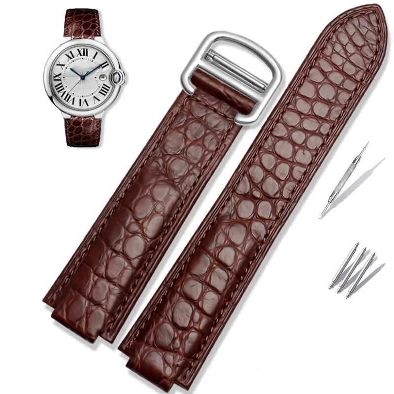 brown silver_bracelet-crocodile-a-effet-convexe-cutan_variants-4 Brown Leather Strap for Cartier Ballon in Crocodile Convex – 4 Sizes