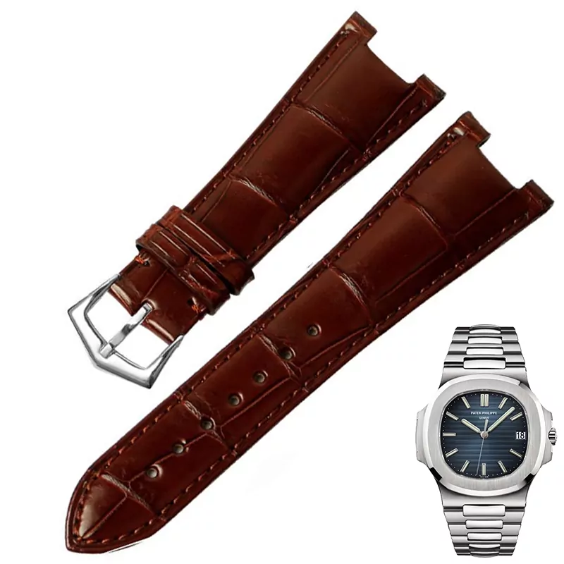 brown silver_bracelet-de-montre-en-cuir-de-crocodile_variants-1 Brown Leather Strap For Patek Philippe Nautilus 25mm in Genuine Crocodile