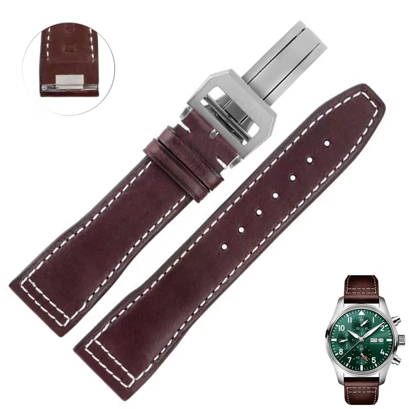 brown-silver_bracelet-de-montre-en-cuir-de-veau-itali_variants-16 Brown & White Quick-Release Strap Band For IWC Pilot, Portofino, Portugeiser in Genuine Calf Leather - 20,21mm