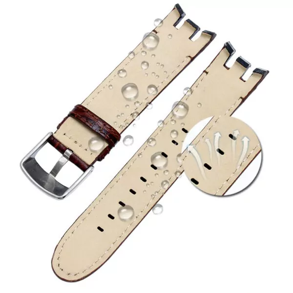 racelet-de-montre-en-cuir-veritable-de_main-1 Brown Strap Band For Swatch Cold Hour 21mm In Calf Leather with printed Crocodile/Caiman Grain