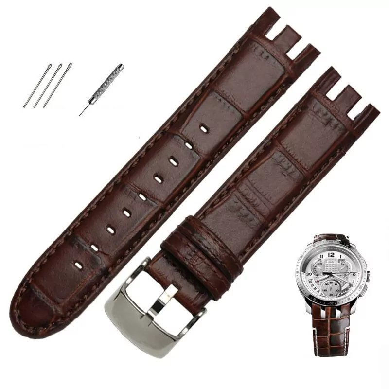 Brown bamboo_racelet-de-montre-en-cuir-veritable-de_variants-2 Brown Strap Band For Swatch Cold Hour In Calf Leather with printed Crocodile/Alligator Grain - 21mm