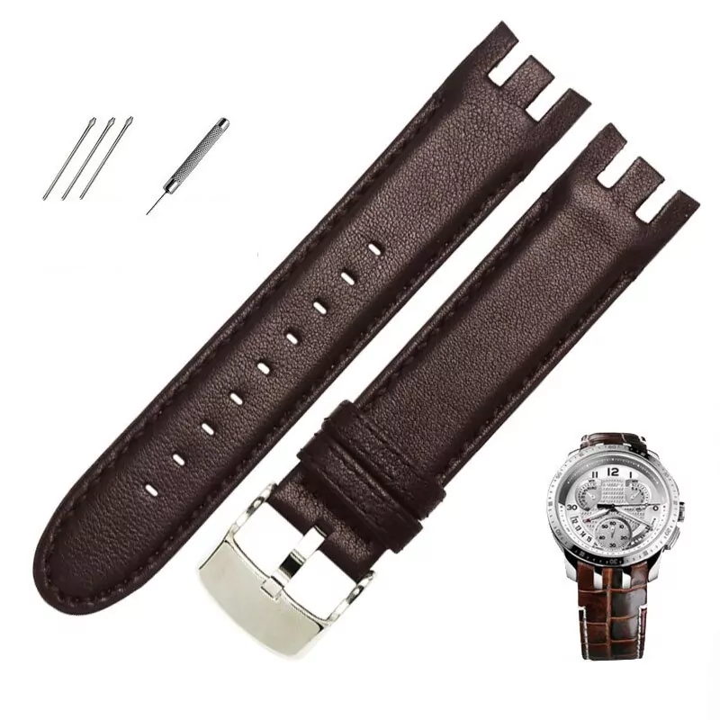 Brown plain_racelet-de-montre-en-cuir-veritable-de_variants-1 Brown Strap Band For Swatch Cold Hour In Leather - 21mm