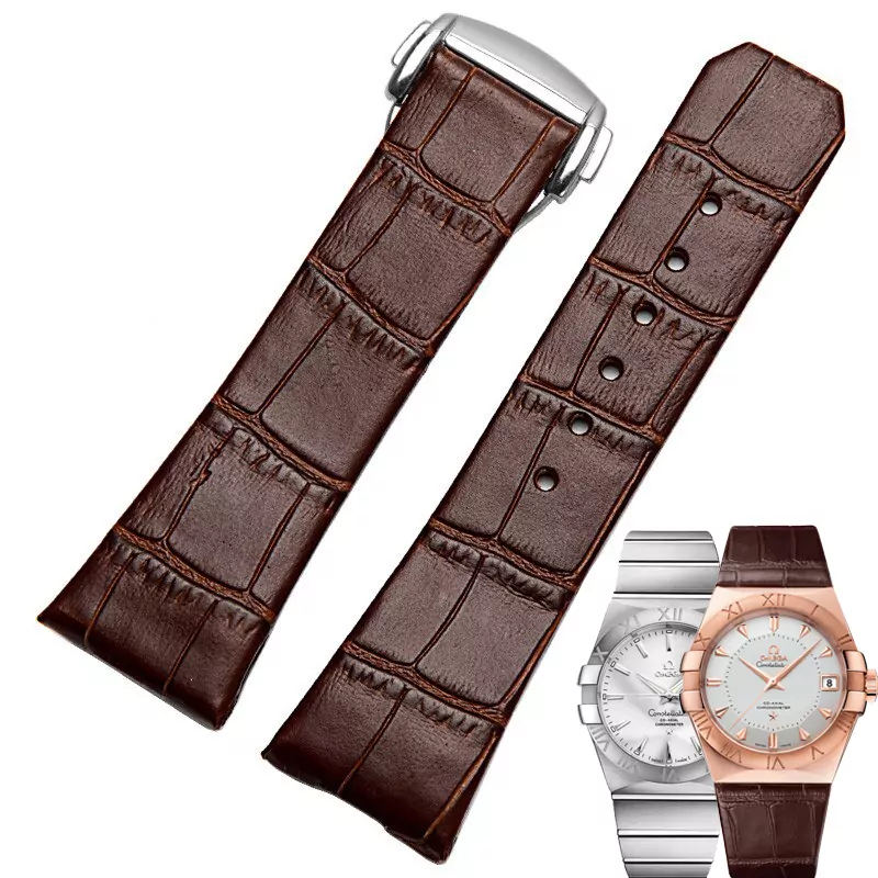 17-23mm-bracelets-cuir-pour-montre-Omega-Constellation-Double-aigle-bracelets-de-montre-Bracelet-femme-1 Brown Strap Bracelet for Omega Constellation Crocodile/Alligator - 17,23mm