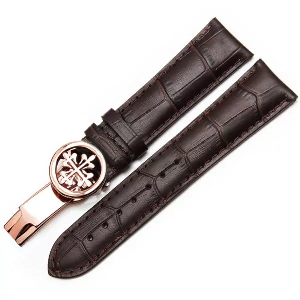 5_Convient-pour-Patek-Philippe-bracelet-en-cuir-dame-PP-boutons-papillon-ceinture-crocodile-qualit-originale-20MM Brown Strap for Calatrava Patek Philippe In Leather Crocodile/Alligator Grain - 19, 20, 22, 24mm